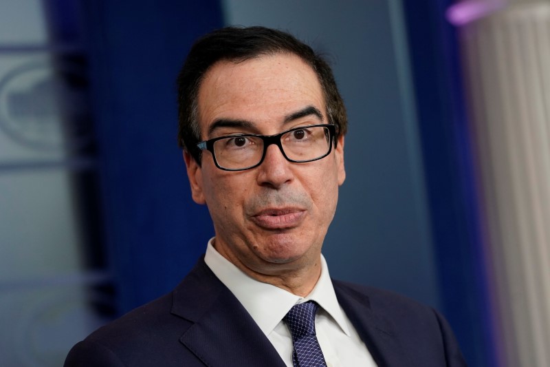 Treasury Secretary Steve Mnuchin speaks at a news briefing
