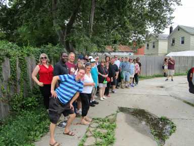 A group of residents on Clemente Court, which lays on one of the turns of the old Union Course Racetrack.