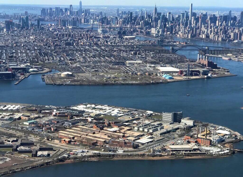 FILE PHOTO: The Rikers Island Prison complex is seen from an airplane in the Queens borough of New York City, New York