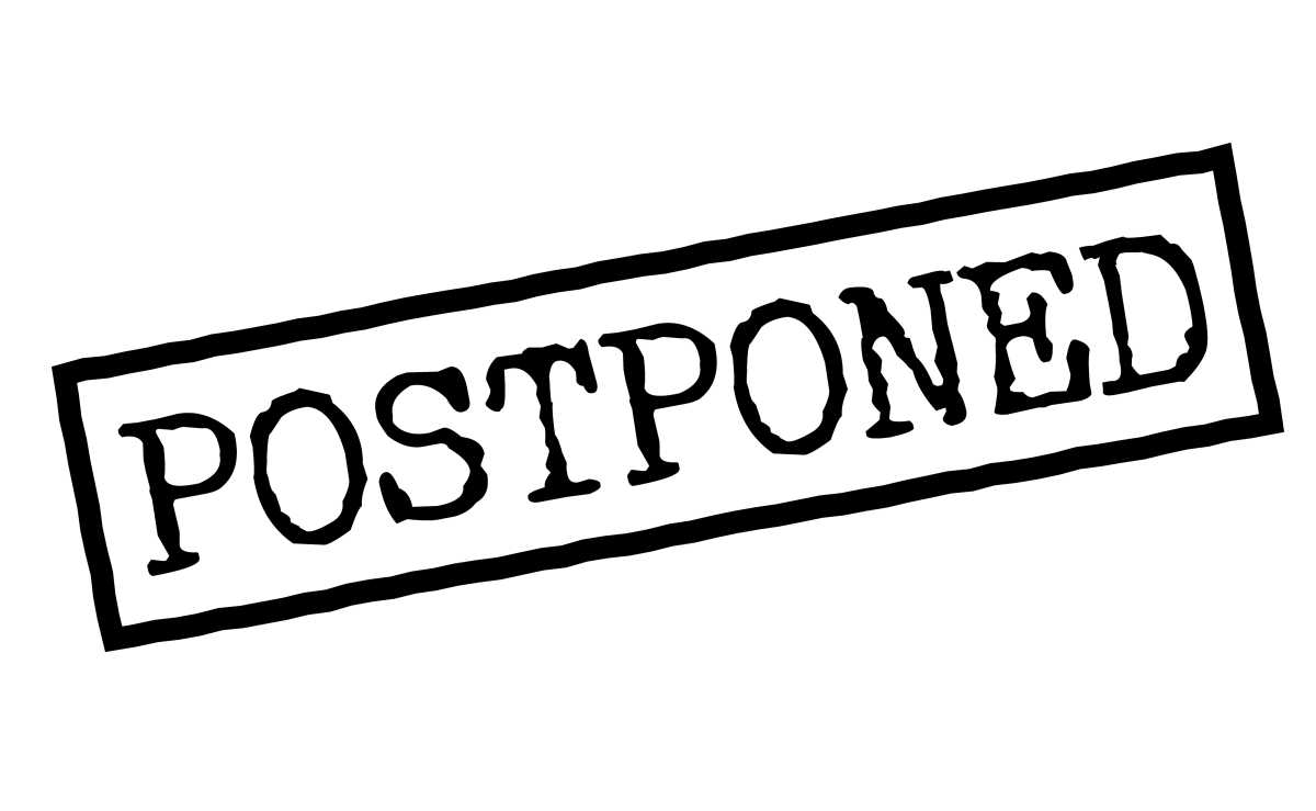 Postponed black rubber stamp