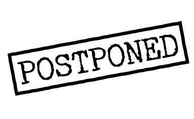 Postponed black rubber stamp