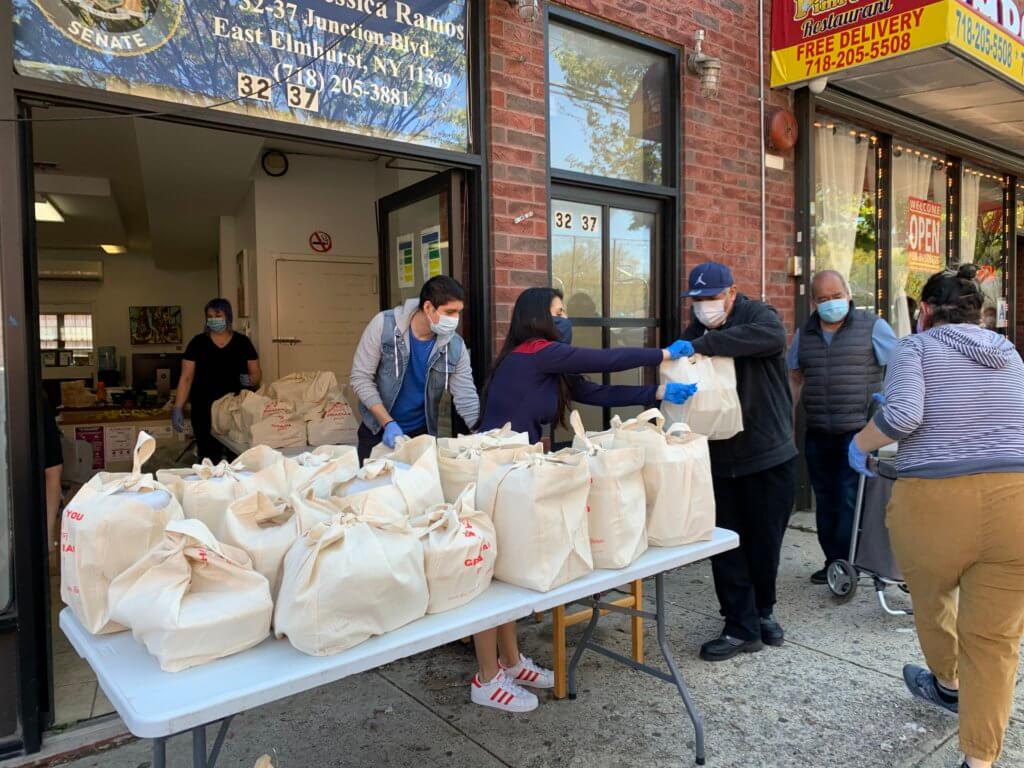 Jessica Ramos Providing Totes of Hot Meals to Queens Residents Front Of Senate Office May 2 2020
