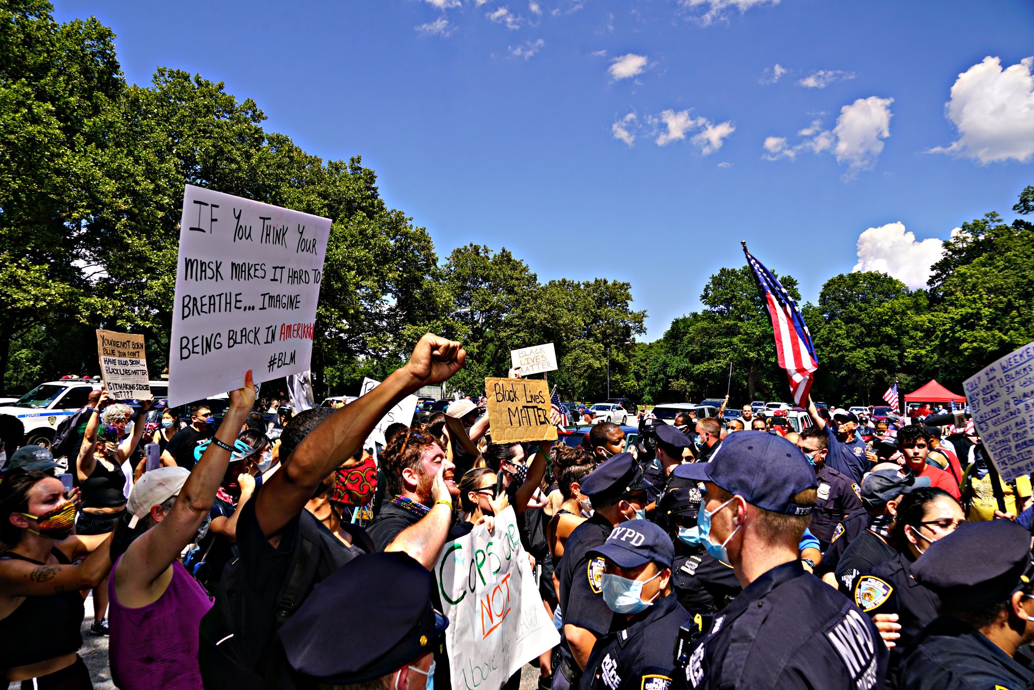 Pro Police Demonstrators Clash With Black Lives Matter Protesters