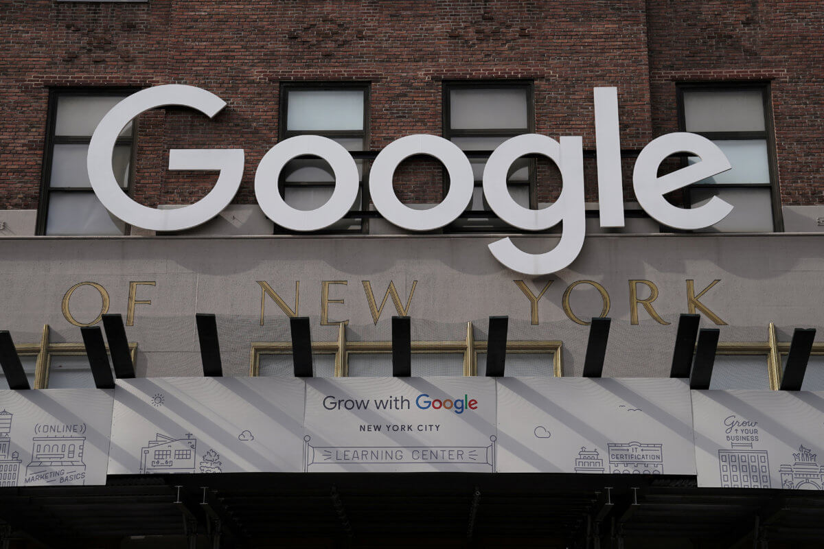 FILE PHOTO: A Google sign is pictured on a Google building