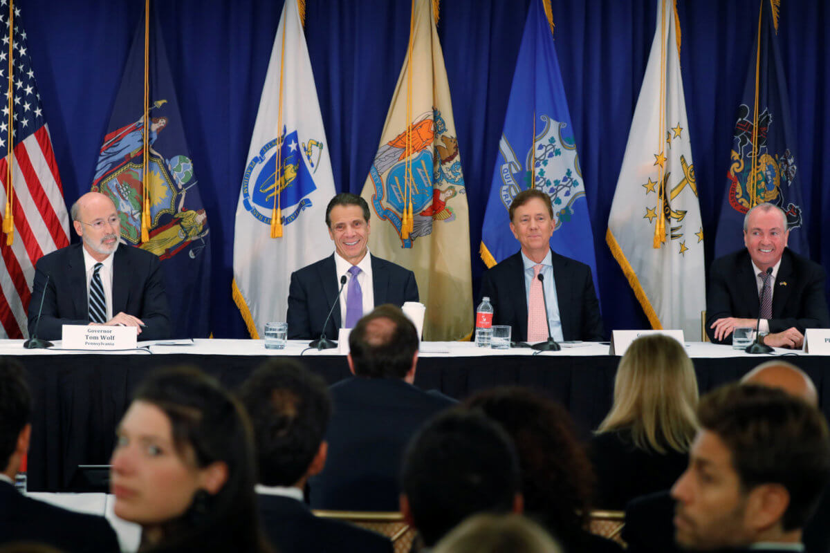 New York Governor Andrew M. Cuomo, Connecticut Governor Ned Lamont, New Jersey Governor Phil Murphy and Pennsylvania Governor Tom Wolf take part in a regional cannabis and vaping summit in New York City