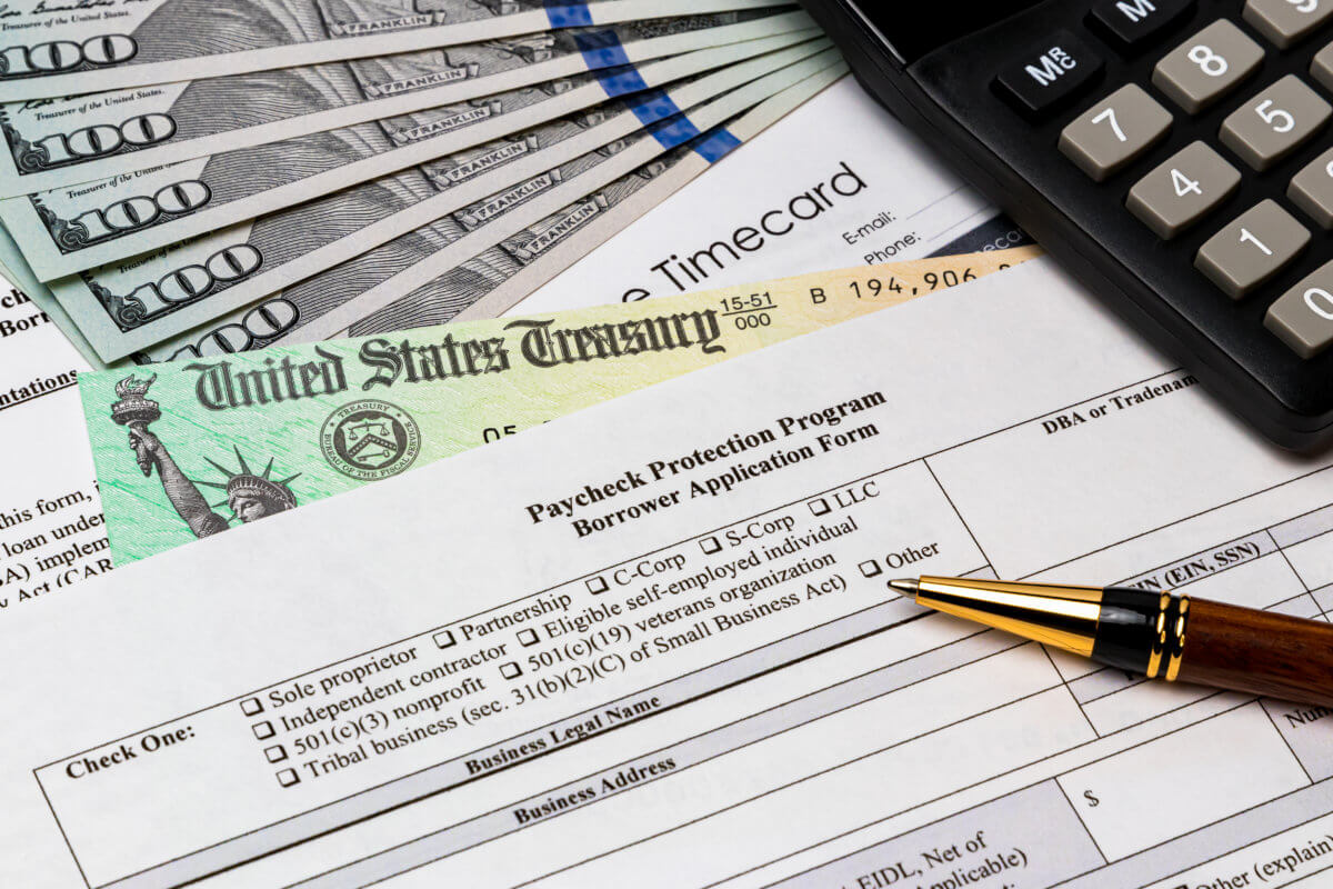 Paycheck protection program application for small business payroll support from federal government stimulus bill during Covid-19 coronavirus pandemic