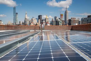 May 16, 2019: The 3.8-megawatt solar energy system on the rooftops of Stuyvesant Town and Peter Cooper Village in Manhattan spans 9,600 solar panels across  22 acres. The rooftop solar project is projected to triple Manhattan’s solar generation capacity, and will be the largest private multifamily rooftop solar project in the United States at the time of its construction.