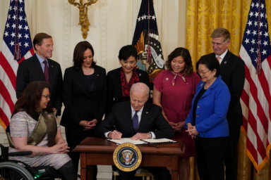U.S. President Biden signs the COVID-19 Hate Crimes Act at the White House in Washington