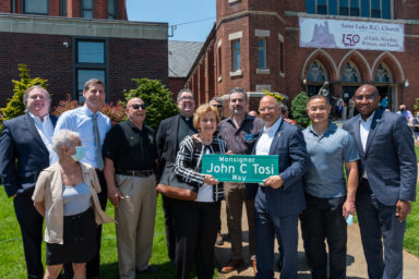 Council Member Vallone Unveils Street Co-Naming of Clintonville Street and Locke Avenue in Whitestone as Msgr. John C. Tosi Way