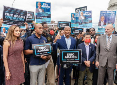 Eric Adams stands with city workers demanding racial and gender pay equity