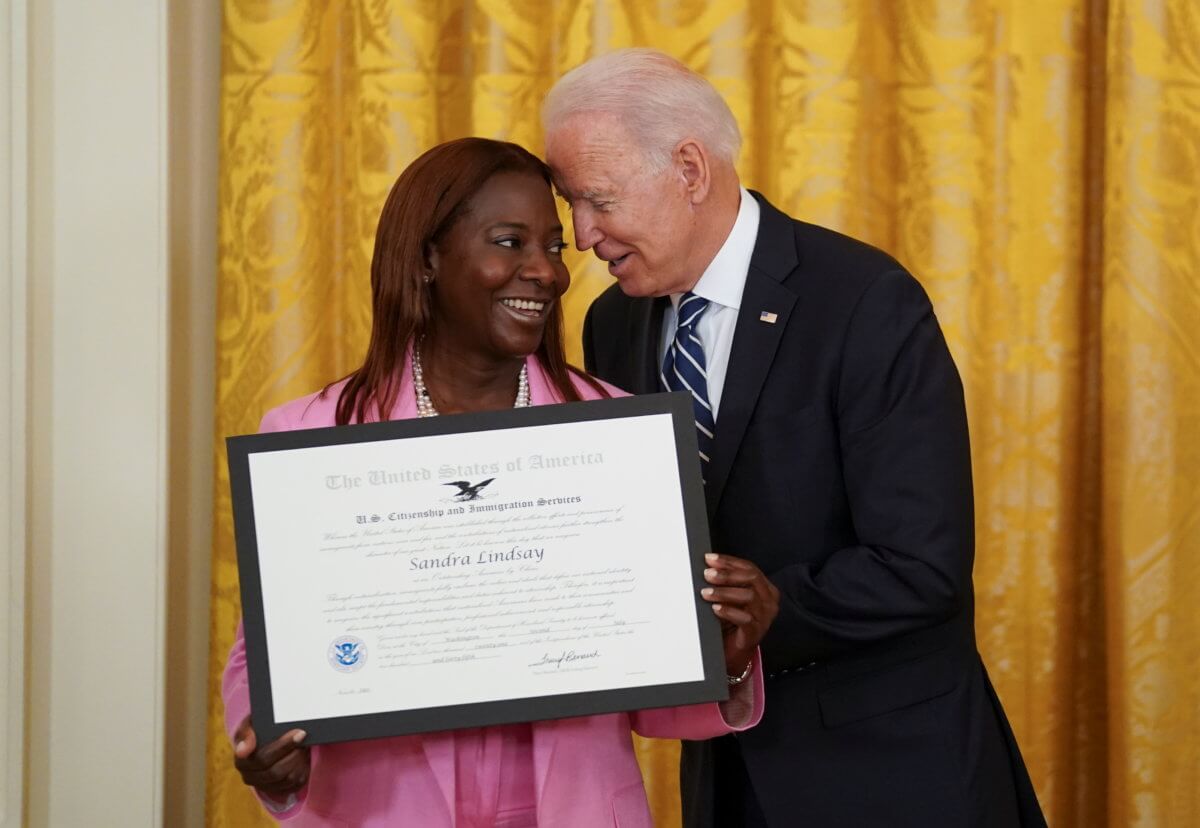 Biden holds a naturalization ceremony at the White House in Washington
