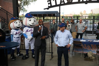 Queens Borough President Donovan Richards speaking to small business owners and employees at Citi Field (Courtsey The New York Mets)