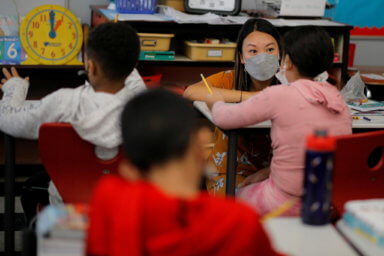 FILE PHOTO: Classes are held with masks being required to be worn at the Sokolowski School in Chelsea