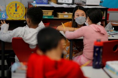 FILE PHOTO: Classes are held with masks being required to be worn at the Sokolowski School in Chelsea