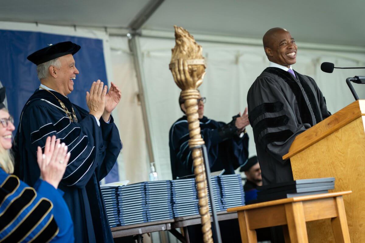 Mayor Adams congratulates students at Queensborough Community College’s