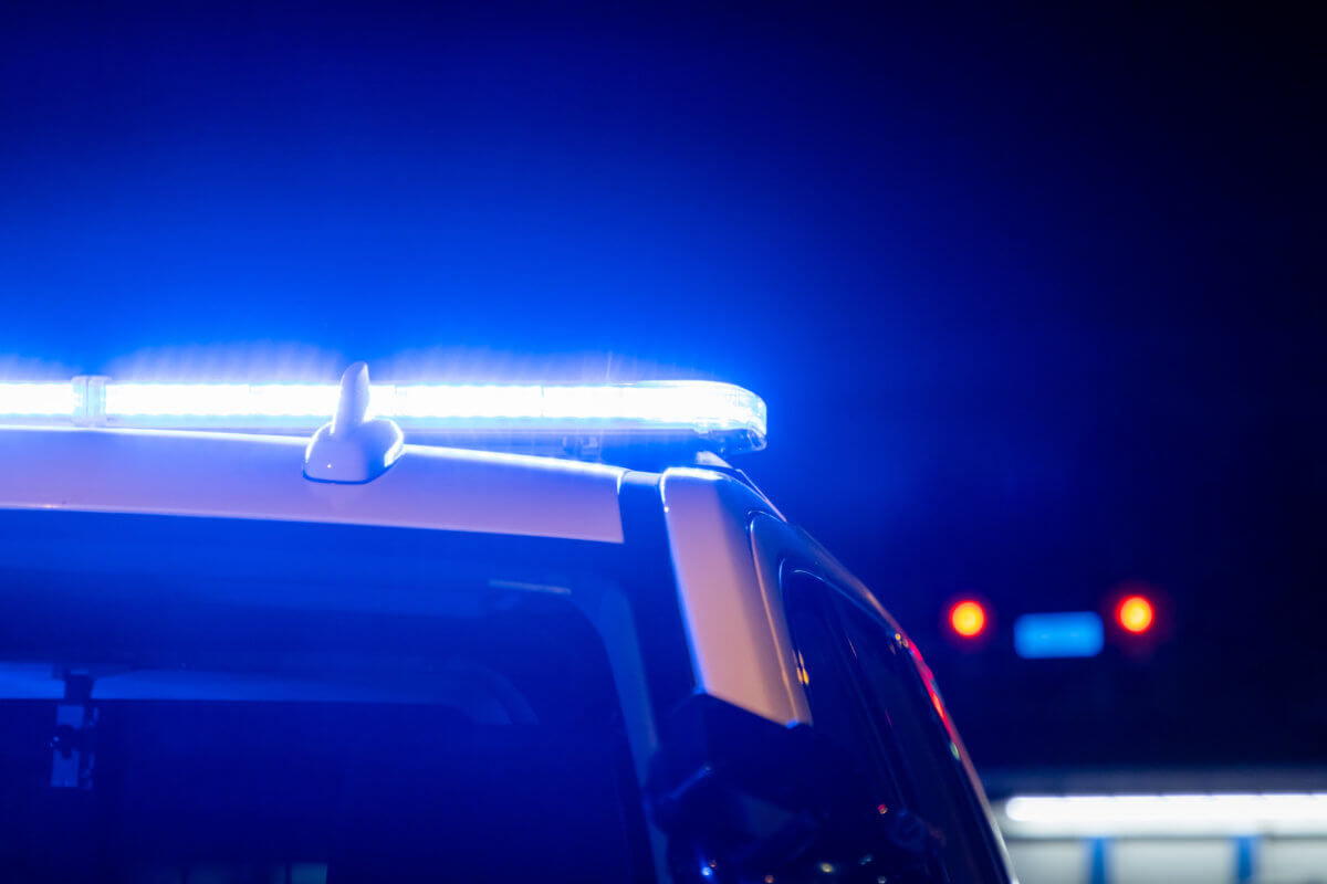 Blue police lights on a car