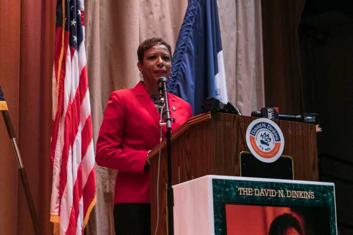 City Council Speaker Adrienne Adams speaks at P.S. 48Q in Jamaica