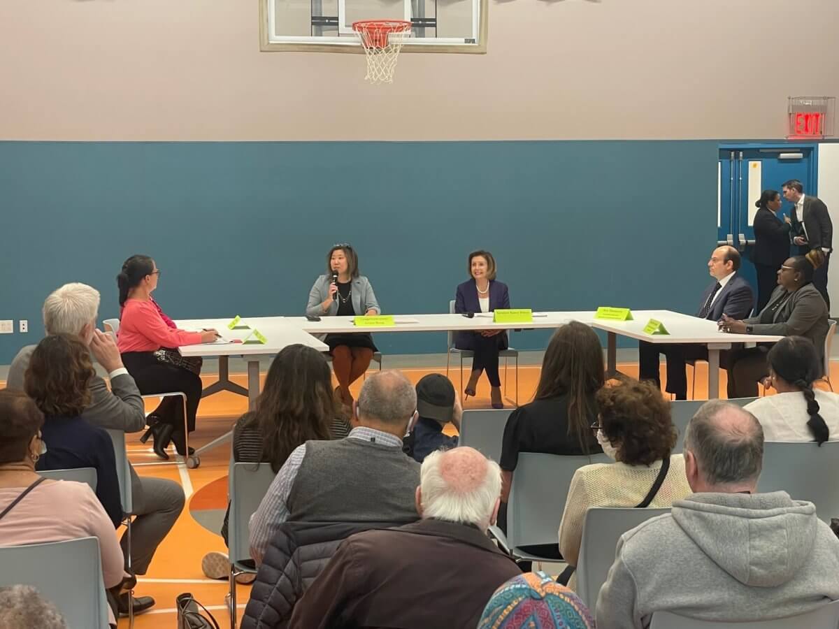 Forest Hills residents attend a roundtable discussion with House Speaker Nancy Pelosi and Congresswoman Grace Meng