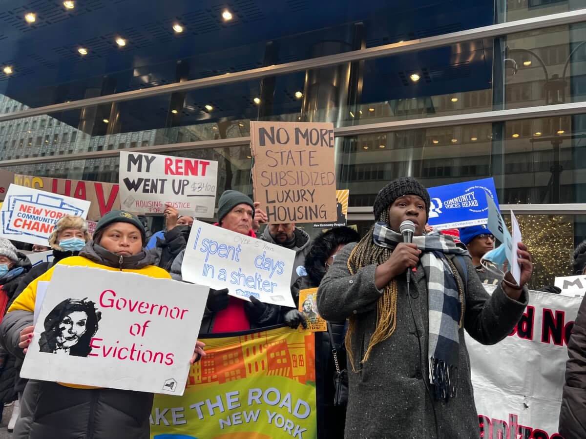 Queens elected officials rally with tenants, homeless New Yorkers to