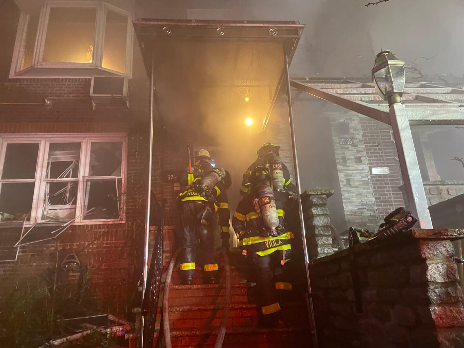 Nine firefighters injured battling fivealarm fire in Woodside that