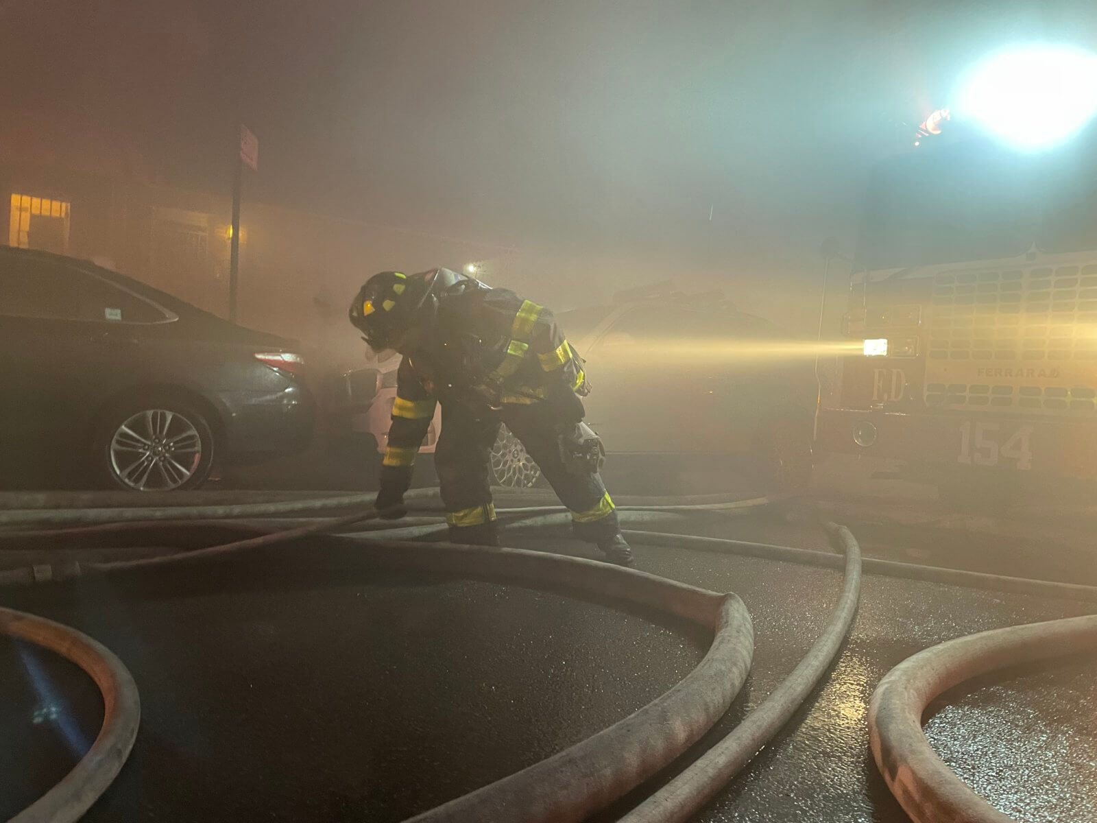 Nine firefighters injured battling fivealarm fire in Woodside that