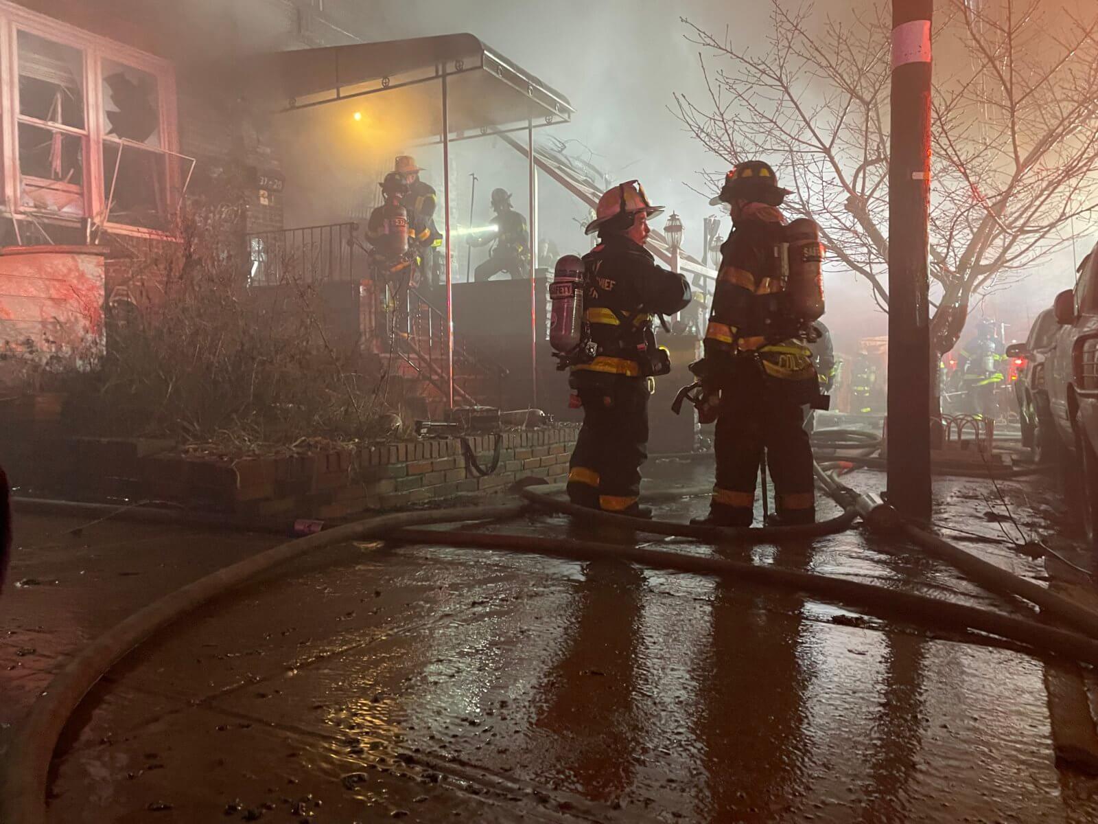 Nine firefighters injured battling fivealarm fire in Woodside that