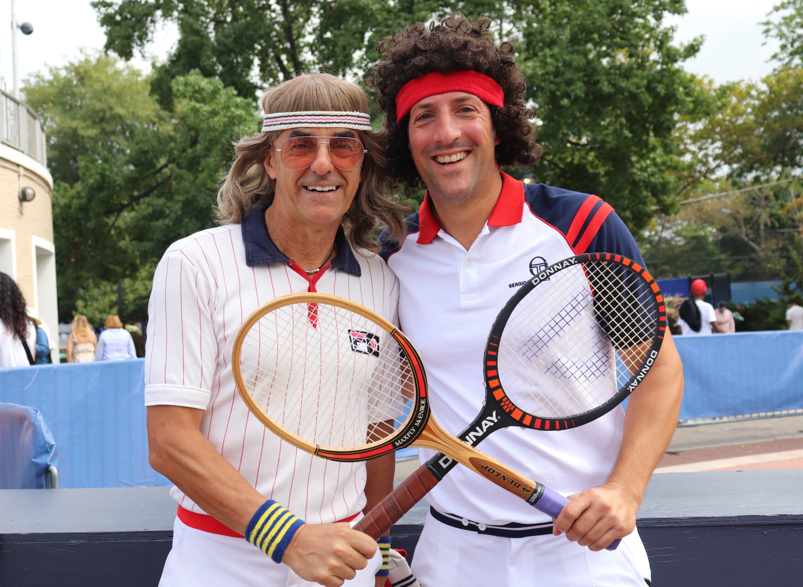 Italian attendees known as "BorgMcEnroe" at the US Open. The duo are dressed as former tennis rivals Björn Borg and John McEnroe (Photo: Michael Dorgan, Queens Post)