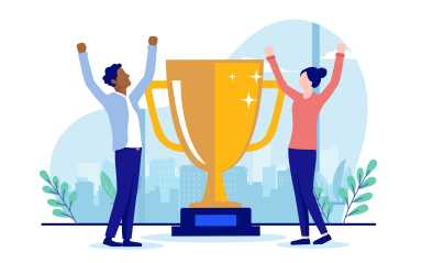 Casual business people and trophy