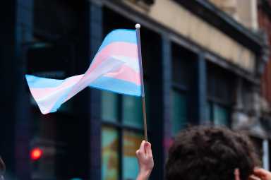 Handheld Transgender Pride Flag at Bristol Trans Rights March