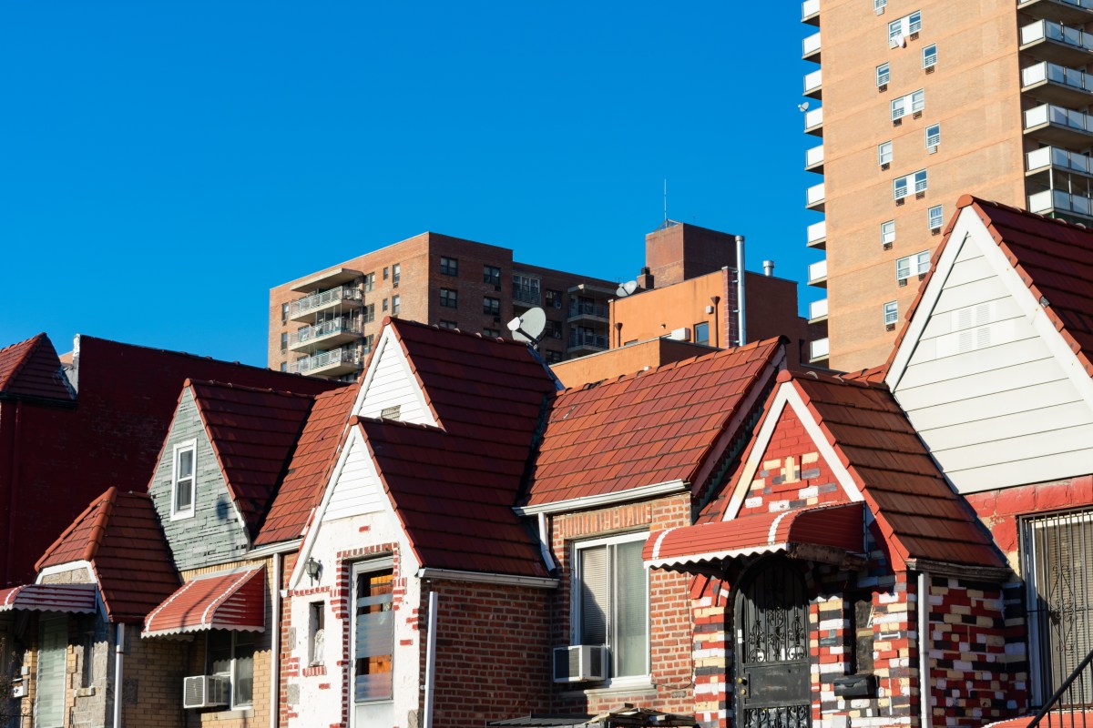 Row of Old Brick Homes in Flushing Queens of New York City