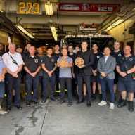 State Senator Liu among firefighters at the Union Street firehouse in Flushing