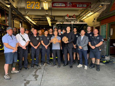 State Senator Liu among firefighters at the Union Street firehouse in Flushing