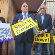 From left to right: Rosa Sanchez, Hiram Monserrate, Ramon Ramirez and Marty Dolan at Friday's protest. Photo: Shane O'Brien