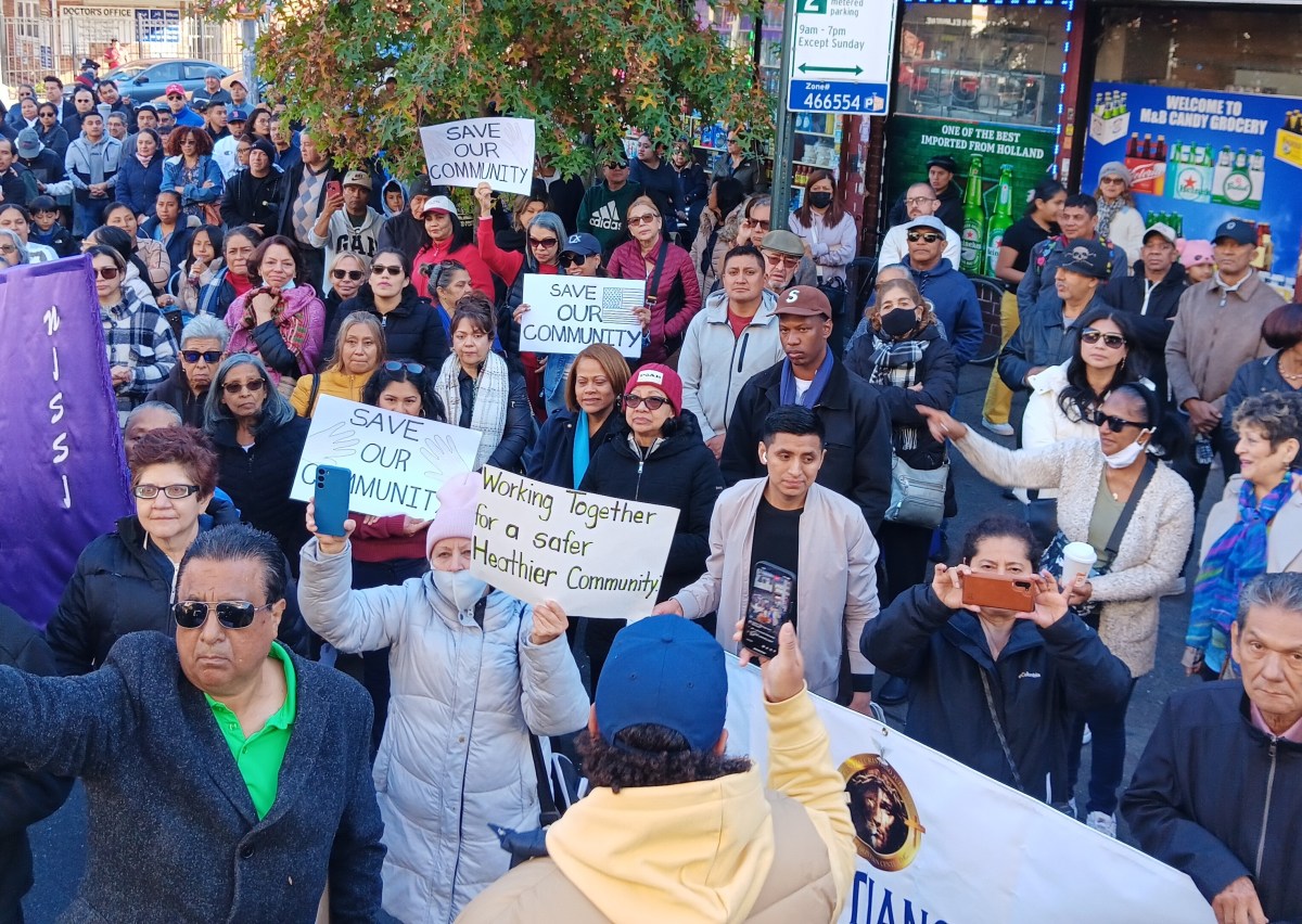 Attendees at the rally in support of Operation Restore Roosevelt on Sunday. Photo: Let's Improve Roosevelt Ave.