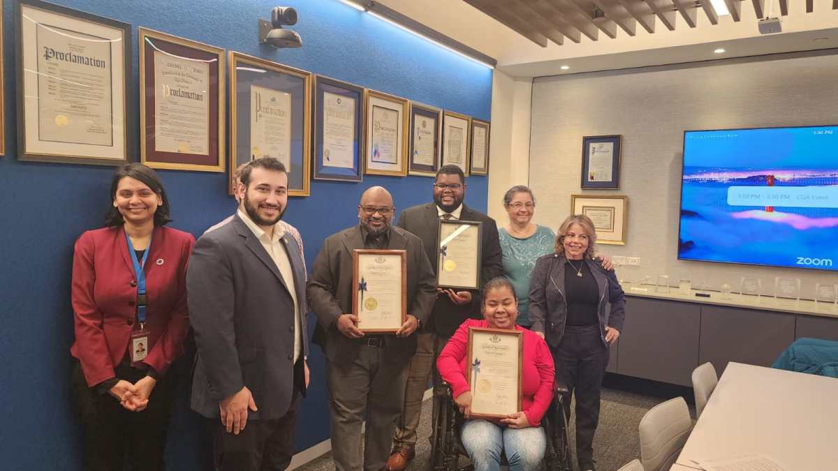 Assembly Member Sam Berger,,LiveOnNY CEO Leonard Achan, Maleni Alvarez, Wajana Vallecillo Pagan, Maria Centeno and representatives from the office of State Sen. Leroy Comrie. Photo: Shane O'Brien