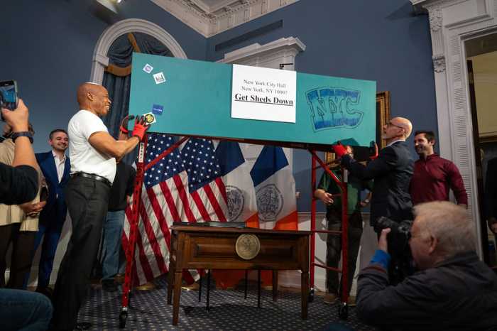 Mayor Eric Adams signs several pieces of legislation to address the city’s "long-standing scaffolding shed epidemic."