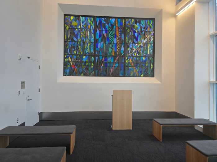 The interfaith chapel at Terminal C features three stain glass windows salvaged from JFK's former chapels. Photo: Shane O'Brien.