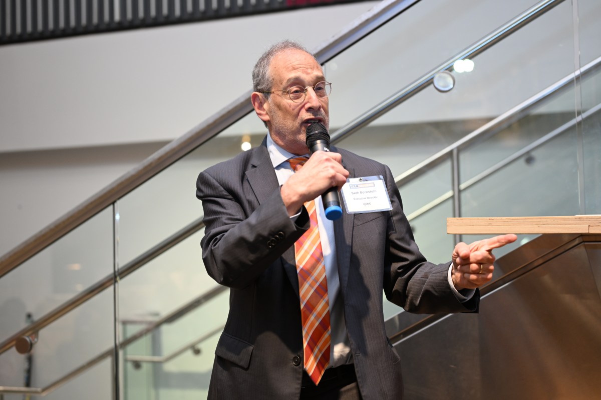 Bornstein addresses the crowd during the 2025 Queens Taste. Photo: Ramy Mahmoud.