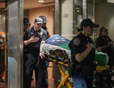 The body of the NYPD officer killed during Monday’s mass shooting in Midtown was transferred from the hospital to the Chief Medical Examiner overnight in a dignified transfer.