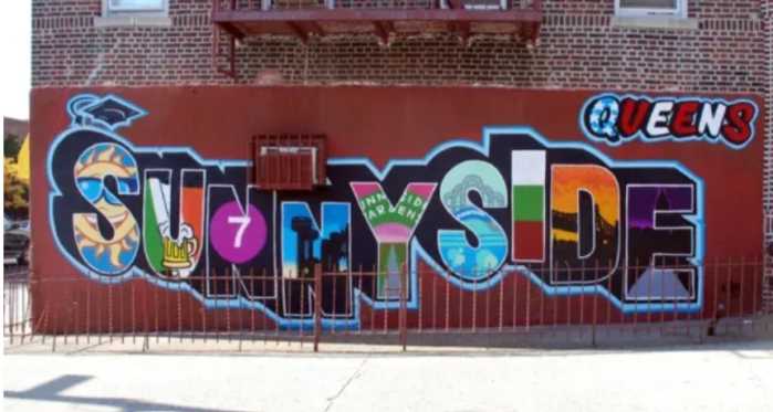 The former Sunnyside Mural on the corner of 40th Street and 47th Avenue. Photo: GoFundMe/Nora Dantchev.