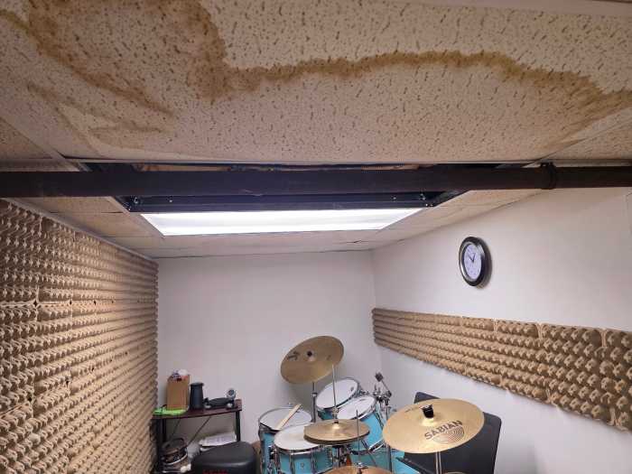 The ceilings of several basement studios were also badly damaged in the storm. Photo: Shane O'Brien. 