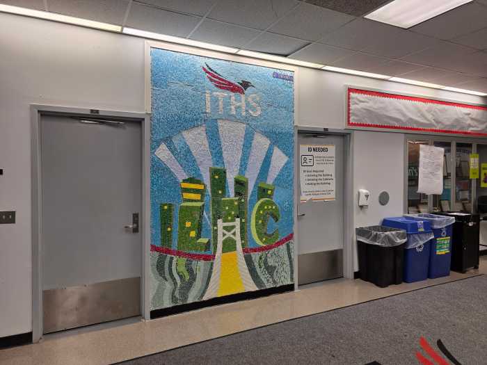 Santiago Rodriguez's mural at Information Technology High School. Photo: Shane O'Brien.