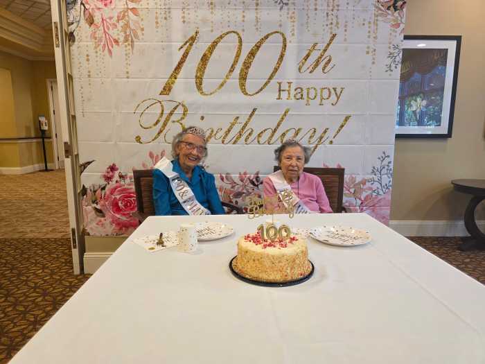 Jaffa Smigrod and Jane Levy celebrated their 100th birthdays at Atria Senior Living in Forest Hills on Wednesday. Photo: Shane O'Brien