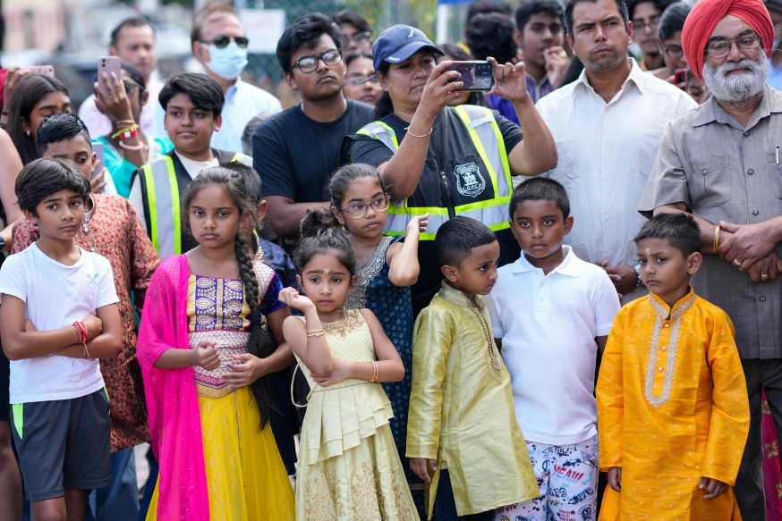 New York City Mayor Eric Adams speaks during a community safety issue press conference with New York State Assemblymember Jennifer Rajkuma outside Tulsi Mandir in South Richmond Hill, Queens on Tuesday, August 23, 2022. Michael Appleton/Mayoral Photography Office
