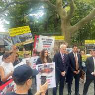 Council Member Robert Holden speaks at a rally in support of Ryder's Law outside City Hall last week. Photo: Council Member Robert Holden Facebook.