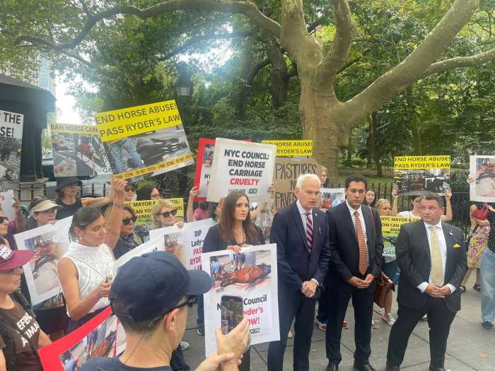 Council Member Robert Holden speaks at a rally in support of Ryder's Law outside City Hall last week. Photo: Council Member Robert Holden Facebook.