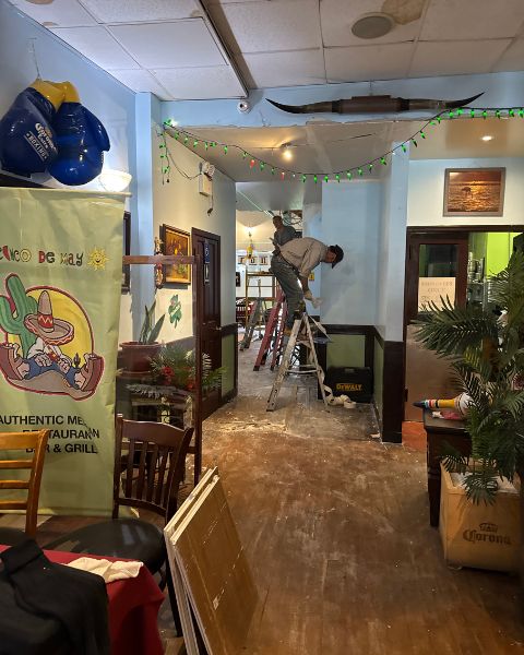 Cinco de Mayo completes repair work to its ceiling after suffering significant damage during last week's flood. Photo courtesy of Cinco de Mayo.