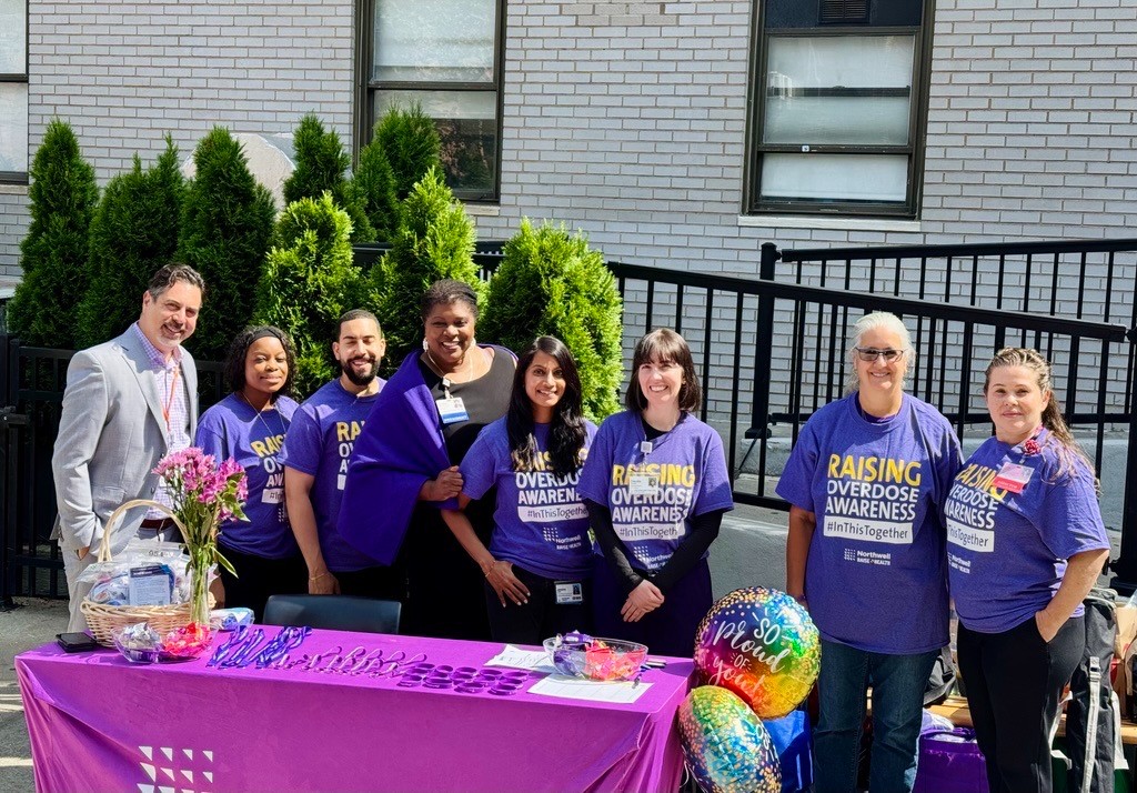 Dr. Christopher Calandrella and staff at Long Island Jewish Forest Hills distribute free NARCAN overdose rescue kits on Thursday, ahead of International Overdose Awareness Day.