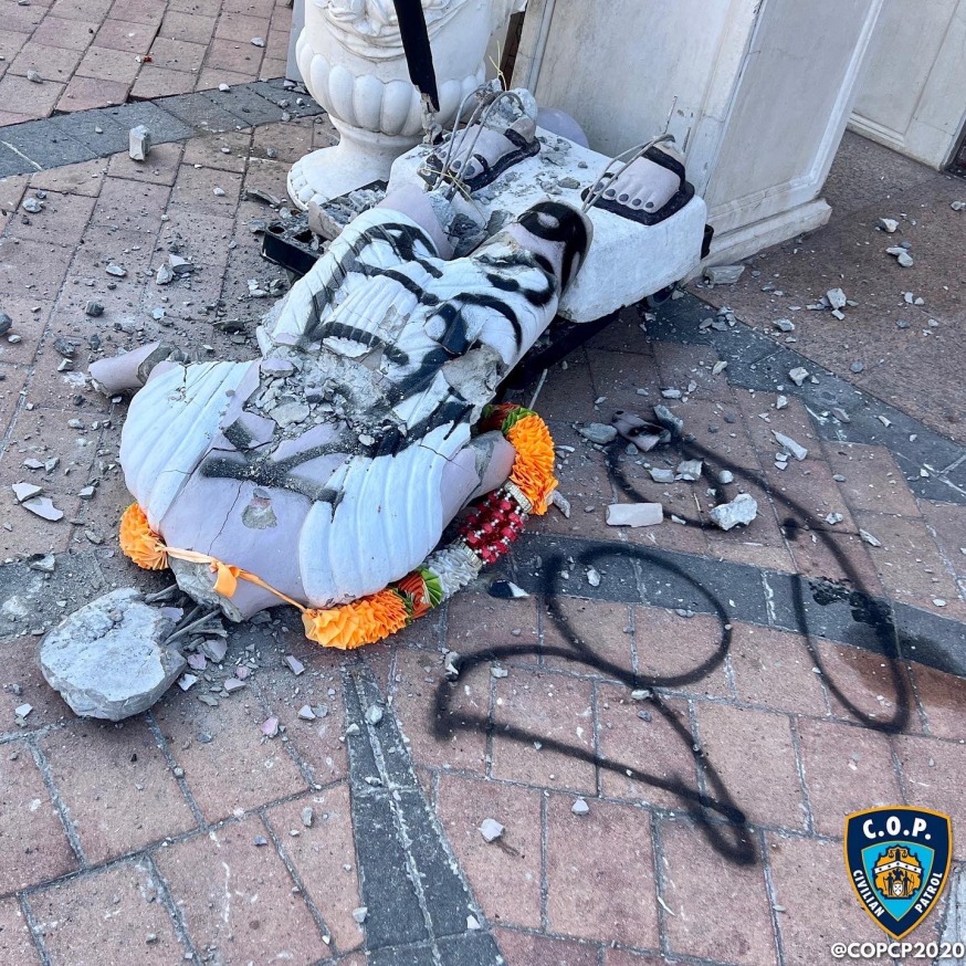  the vandalized statue via Cityline Ozone Park Civilian Patrol)
