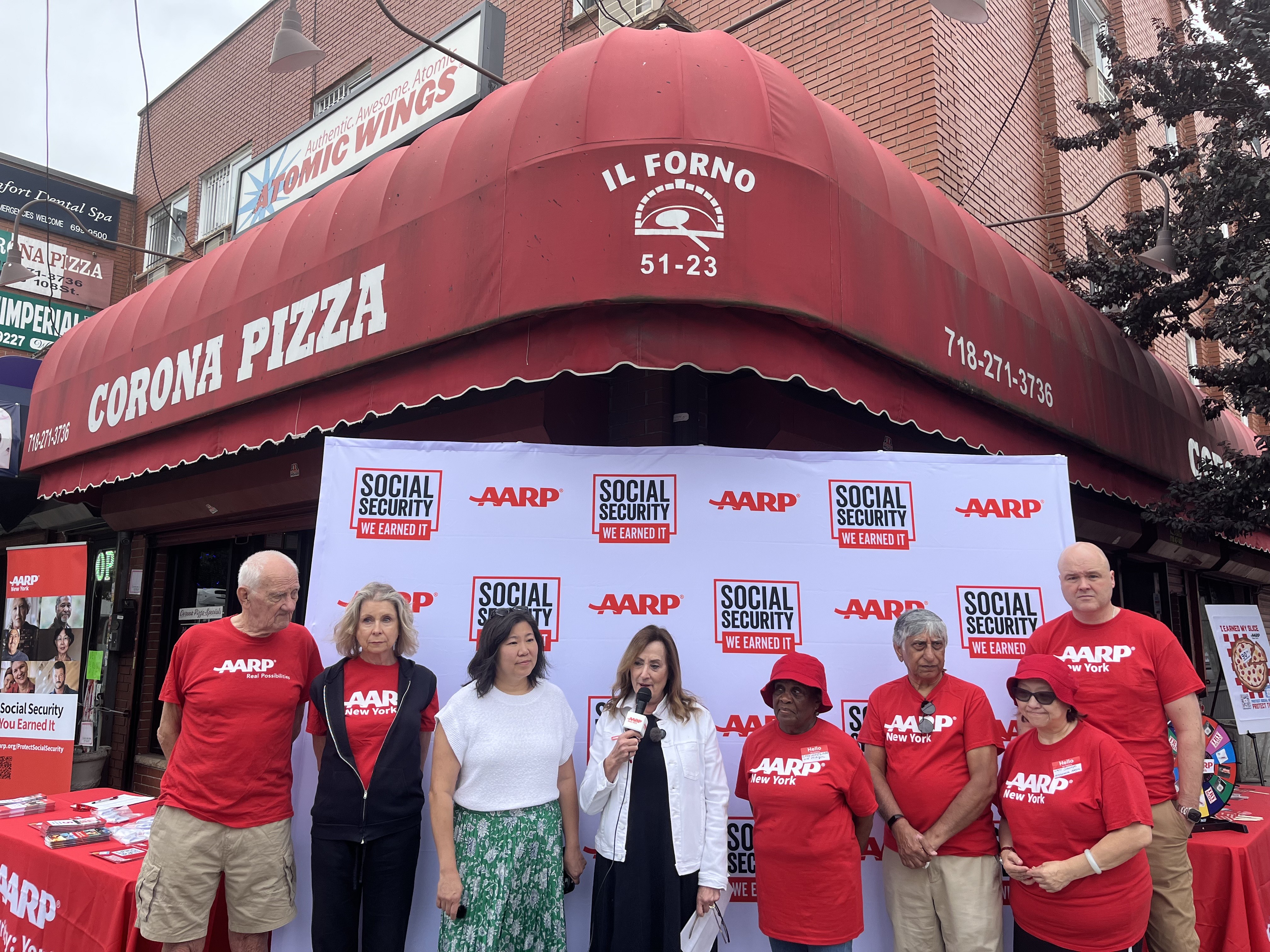 U.S. Rep Grace Meng (center) joined AARP volunteers at a celebration of Social Security's 90th anniversary in Corona.